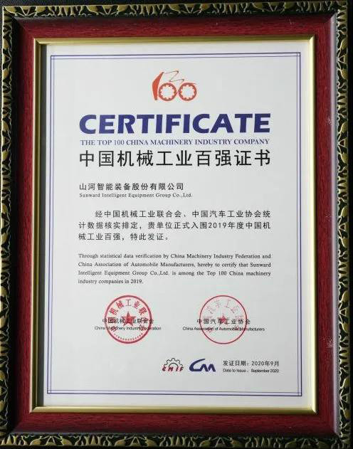 2019年中国机械工业百强宣布，，，9001cc金沙以诚为本智能排名52位