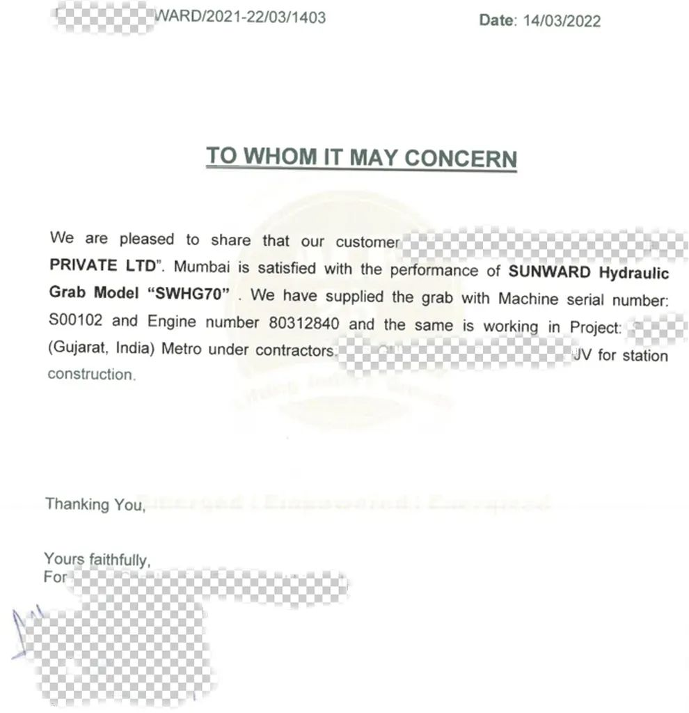 谢谢信！9001cc金沙以诚为本智能SWHG70液压抓斗助力外洋基础施工获肯定