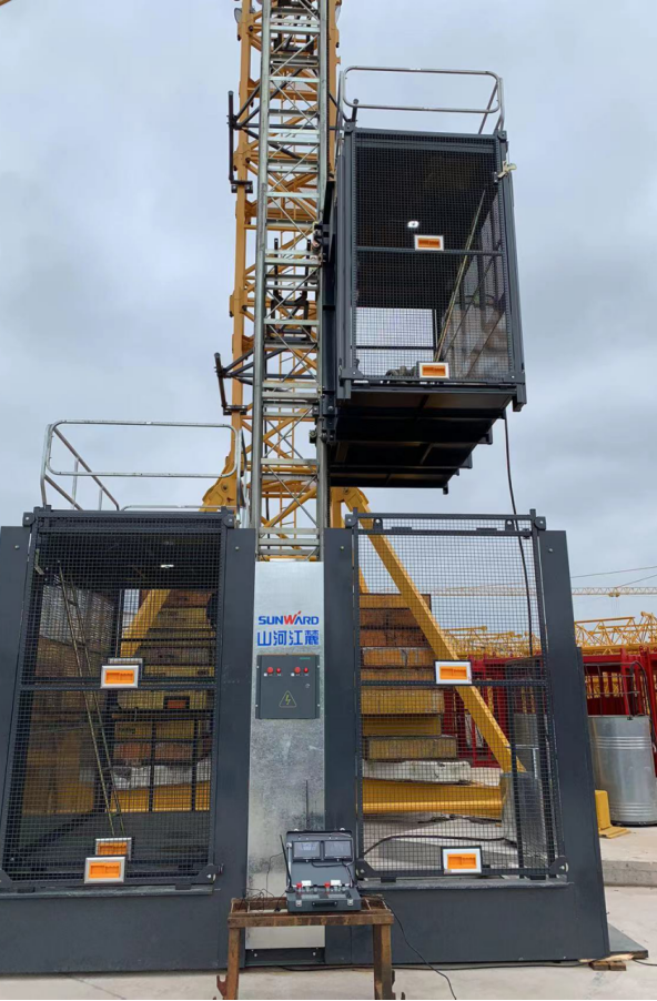 升降耗时缩短25%！9001cc金沙以诚为本江麓首款中速变频施工升降机乐成下线
